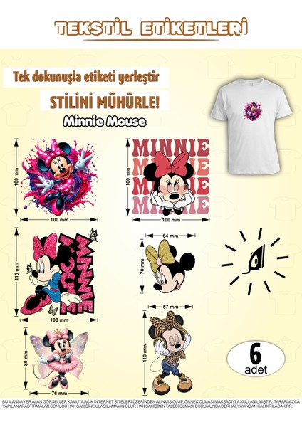 Ütü ile Yapışan Kıyafet Etiketi Minnie Mouse 6lı Set