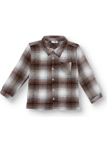 Erkek Bebek Gömlek Düğmeli Kapüşonlu Yaka Uzun Kol