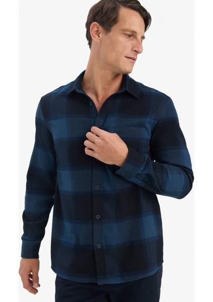 Regular Fit Polo Yaka Kareli Flanel Uzun Kollu Gömlek E8242AX25AU