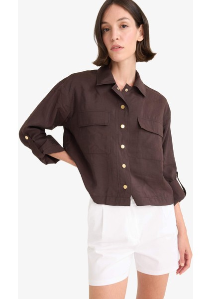 Regular Fit Gömlek Yaka Keten Karışımlı Beli Lastikli İnce Ceket F9127AX25SM modelleri