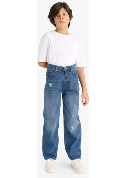 Erkek Çocuk Loose Fit Yırtık Detaylı Düz Paça Jean Pantolon G3257A825WN
