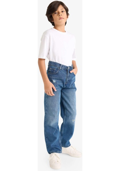 Erkek Çocuk Loose Fit Yırtık Detaylı Düz Paça Jean Pantolon G3257A825WN fiyatları