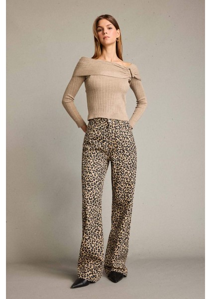Leopar Desenli Geniş Paça Pantolon G4300AX25WN