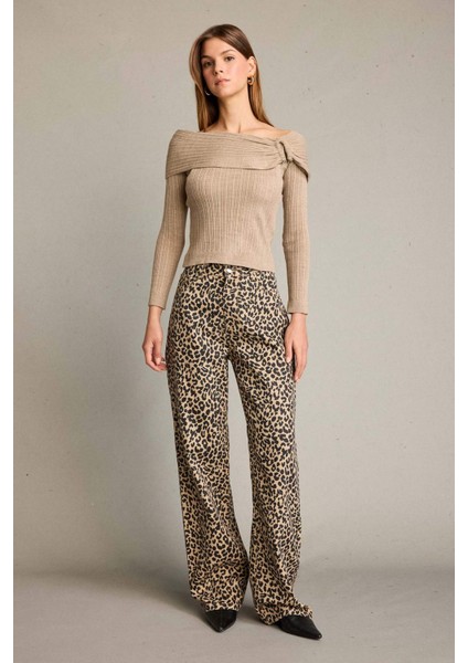 Leopar Desenli Geniş Paça Pantolon G4300AX25WN fiyatları