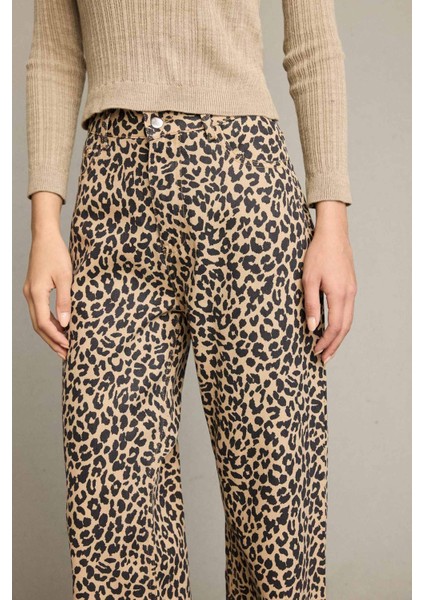 Leopar Desenli Geniş Paça Pantolon G4300AX25WN