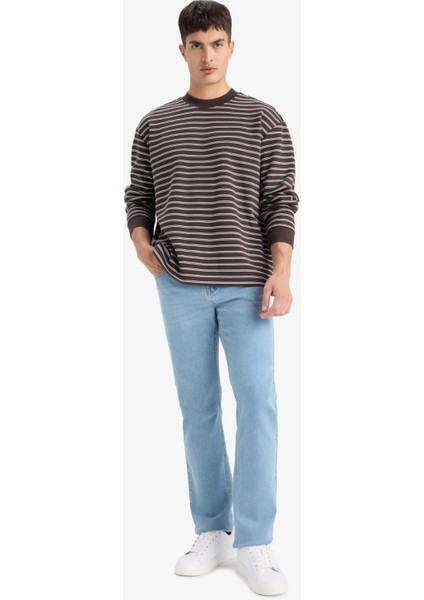 Relax Fit Bisiklet Yaka Çizgili Sweatshirt E9408AX25AU fırsatları