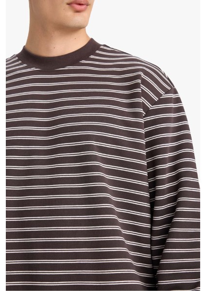 Relax Fit Bisiklet Yaka Çizgili Sweatshirt E9408AX25AU