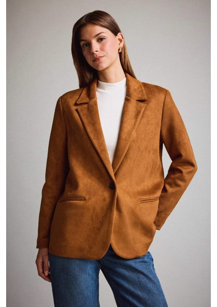Oversize Geniş Kalıp Ceket Yaka Süet Blazer Ceket E2779AX25AU