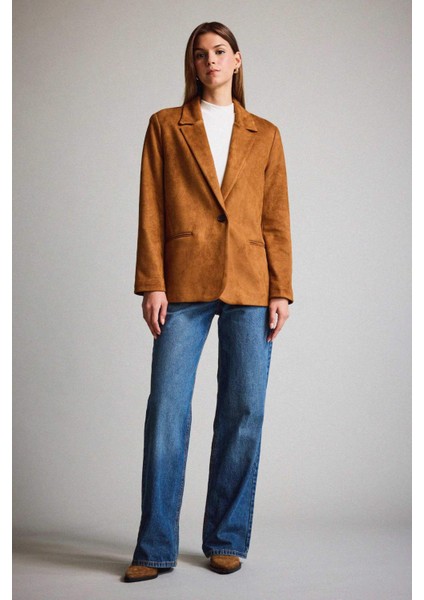 Oversize Geniş Kalıp Ceket Yaka Süet Blazer Ceket E2779AX25AU fiyatları