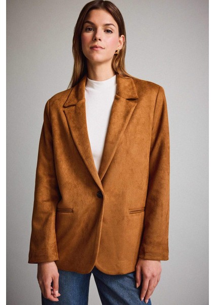 Oversize Geniş Kalıp Ceket Yaka Süet Blazer Ceket E2779AX25AU modelleri
