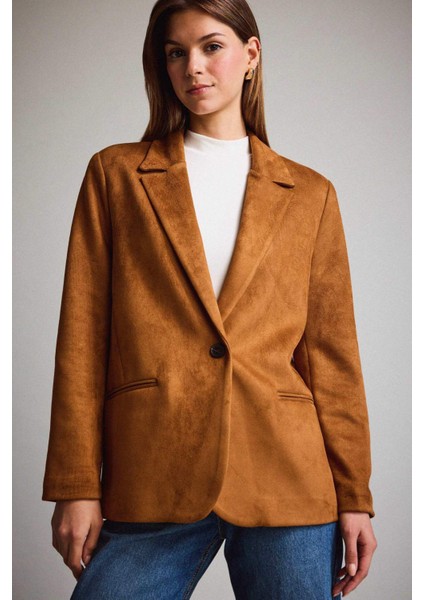 Oversize Geniş Kalıp Ceket Yaka Süet Blazer Ceket E2779AX25AU fırsatları