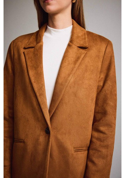 Oversize Geniş Kalıp Ceket Yaka Süet Blazer Ceket E2779AX25AU indirimleri