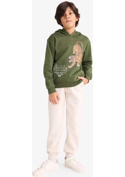 Erkek Çocuk 2'li Takım Kaplan Baskılı Kapüşonlu Sweatshirt Eşofman Altı G3659A825AU