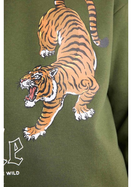 Erkek Çocuk 2'li Takım Kaplan Baskılı Kapüşonlu Sweatshirt Eşofman Altı G3659A825AU