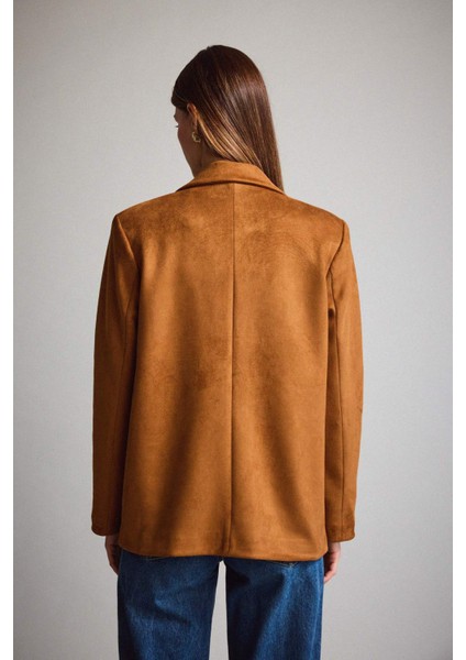 Oversize Geniş Kalıp Ceket Yaka Süet Blazer Ceket E2779AX25AU