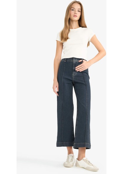 Culotte Yüksek Bel Uzun Jean Yıkamalı Pantolon F5537AX25AU