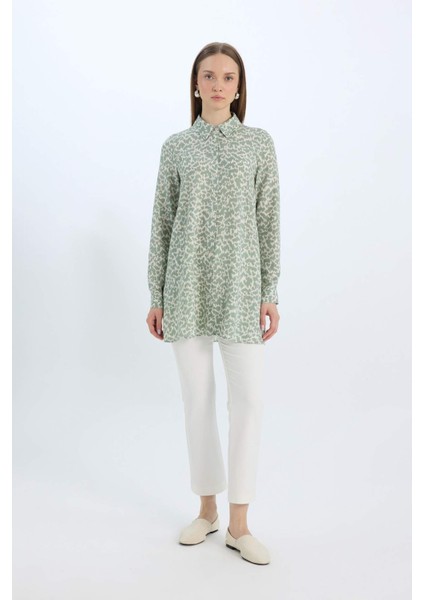 Relax Fit Gömlek Yaka Desenli Viskon Uzun Kollu Tunik fiyatları