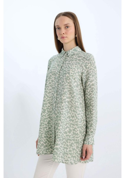 Relax Fit Gömlek Yaka Desenli Viskon Uzun Kollu Tunik modelleri