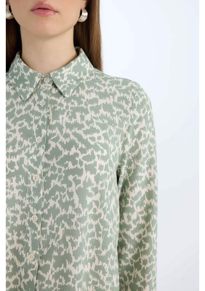 Relax Fit Gömlek Yaka Desenli Viskon Uzun Kollu Tunik indirimleri