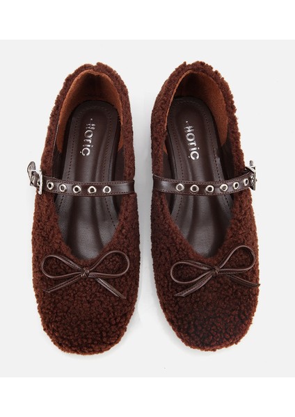 01AYH314660A480 KADIN Kahverengi Peluş Kürklü Zımbalı Babet