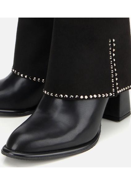 01BOH314970A100 KADIN Siyah Pantolon Görünümlü Zımbalı Kalın Topuklu Bot modelleri