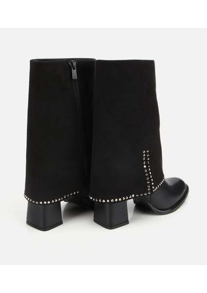 01BOH314970A100 KADIN Siyah Pantolon Görünümlü Zımbalı Kalın Topuklu Bot fırsatları