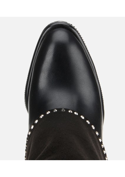 01BOH314970A100 KADIN Siyah Pantolon Görünümlü Zımbalı Kalın Topuklu Bot indirimleri