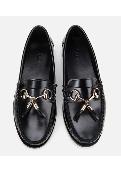 01AYH314690A100 KADIN Rugan Siyah Püsküllü Klasik Loafer