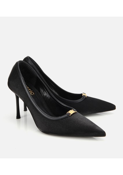 01AYH314760A100 KADIN Saten Siyah Gold Detaylı Yüksek Topuklu Stiletto fiyatları
