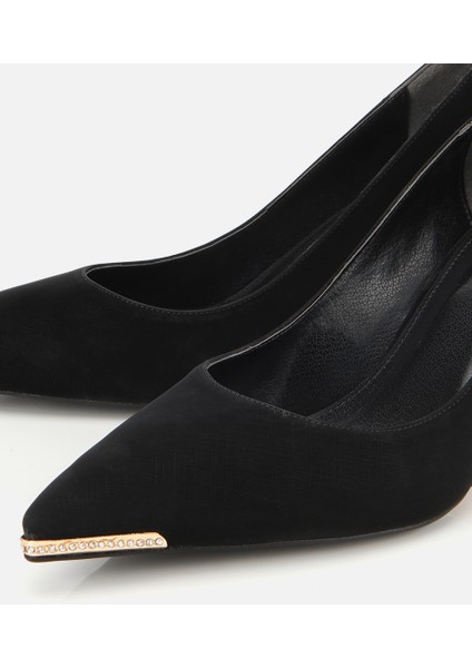01AYH314820A100 KADIN Saten Siyah Gold Detaylı Ince Topuklu Stiletto modelleri