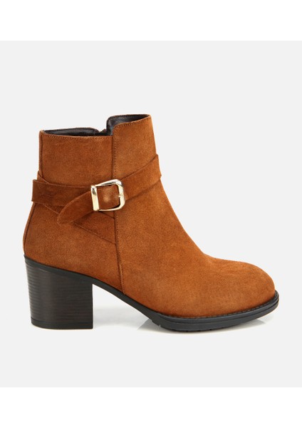 01BOH314580A370 KADIN Süet Deri Taba Tokalı Bilekte Topuklu Bot