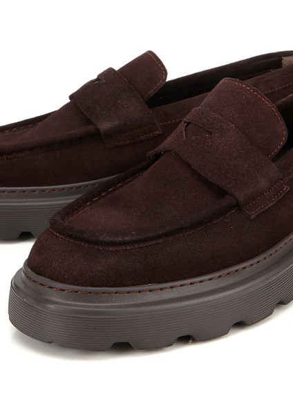 02AYH313930A480 ERKEK Süet Deri Kahverengi Kalın Tabanlı Günlük Loafer modelleri
