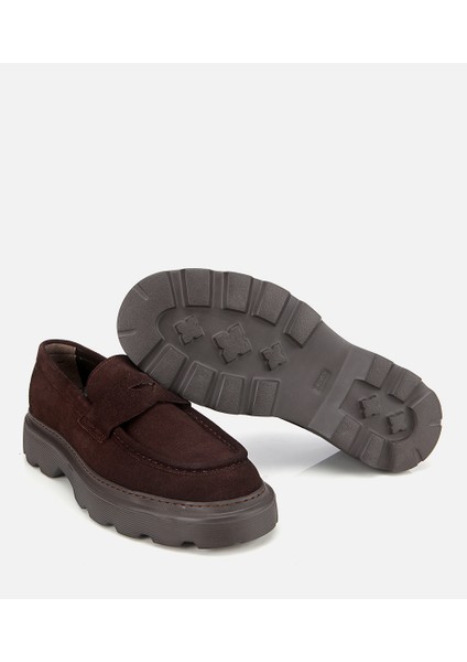 02AYH313930A480 ERKEK Süet Deri Kahverengi Kalın Tabanlı Günlük Loafer
