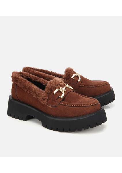 01AYH314740A480 KADIN Süet Kahverengi Kürklü Tokalı Kalın Tabanlı Günlük Loafer fiyatları