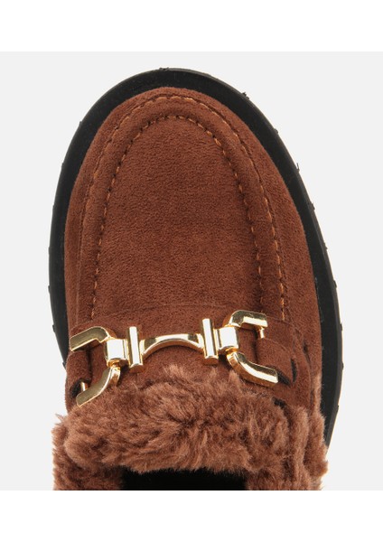 01AYH314740A480 KADIN Süet Kahverengi Kürklü Tokalı Kalın Tabanlı Günlük Loafer indirimleri