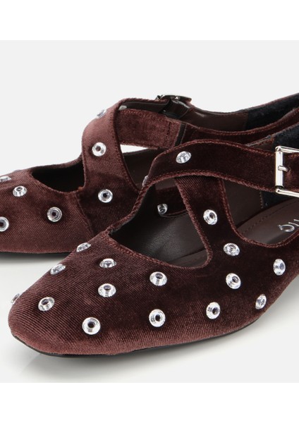 01AYH314680A480 KADIN Kahverengi Kadife Taşlı Çapraz Bantlı Babet modelleri