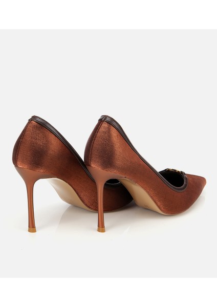 01AYH314760A410 KADIN Saten Açık Kahverengi Gold Detaylı Yüksek Topuklu Stiletto fırsatları