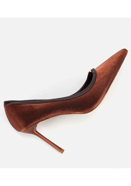 01AYH314760A410 KADIN Saten Açık Kahverengi Gold Detaylı Yüksek Topuklu Stiletto