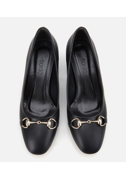 01AYH314840A100 KADIN Siyah Gold Tokalı Kalın Topuklu Ayakkabı