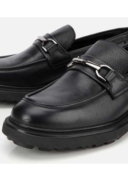 02AYH314000A100 ERKEK Deri Siyah Tokalı Günlük Loafer modelleri