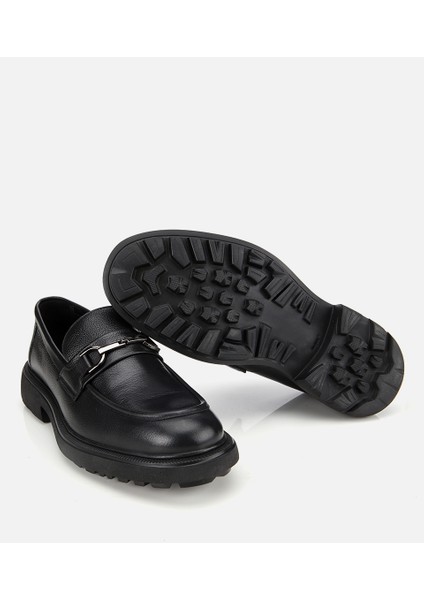 02AYH314000A100 ERKEK Deri Siyah Tokalı Günlük Loafer