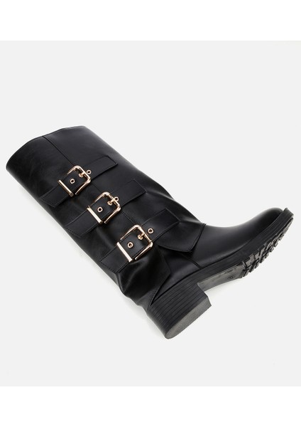 01CIH315130A100 KADIN Siyah Tokalı Düz Çizme