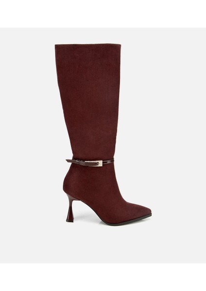 01CIH315200A480 KADIN Süet Kahverengi Tokalı Ince Topuklu Bot