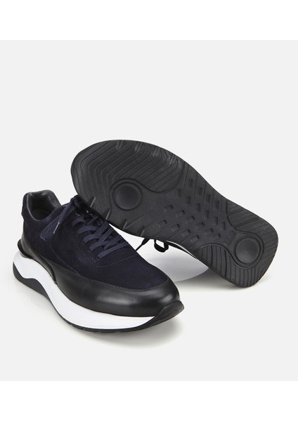 02AYH314070A680 ERKEK Süet Deri Lacivert Kalın Tabanlı Spor Ayakkabı