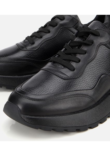 02AYH314160A100 ERKEK Deri Siyah Kalın Tabanlı Spor Ayakkabı modelleri