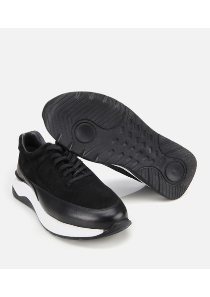 02AYH314070A100 ERKEK Süet Deri Siyah Kalın Tabanlı Spor Ayakkabı