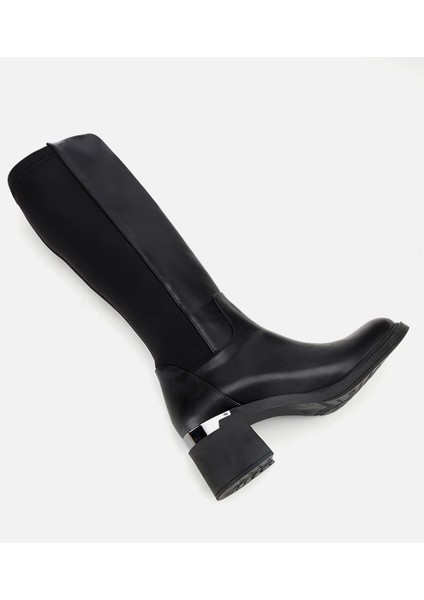 01CIH315150A100 KADIN Siyah Streç Metal Detaylı Topuklu Çizme