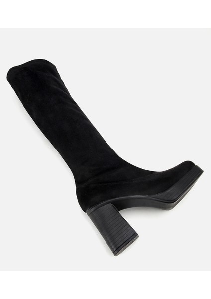 01CIH315190A100 KADIN Siyah Streç Kalın Tabanlı Yüksek Topuklu Çizme