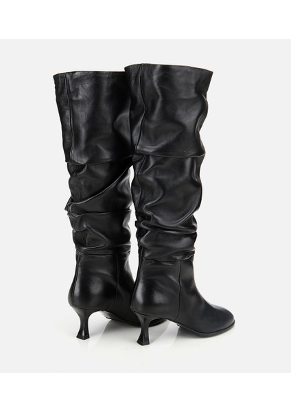 01CIH316620A100 KADIN Deri Siyah Kırışık Ince Topuklu Çizme fırsatları