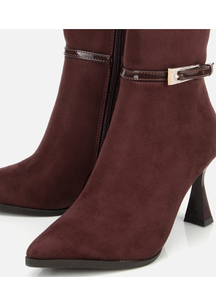 01CIH315200A480 KADIN Süet Kahverengi Tokalı Ince Topuklu Bot modelleri